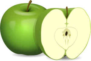 Vektorikuva omenasta ja omenasta puoliksi leikattuna