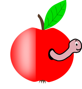 Manzana roja con una ilustración del vector de la hoja verde