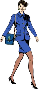 Vektorritning av affärskvinna i blå kostym