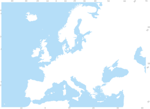 Blue and white clip art of map of Europe