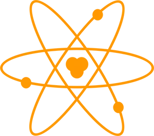 Kuva oranssinvärisen atomin kaaviosta