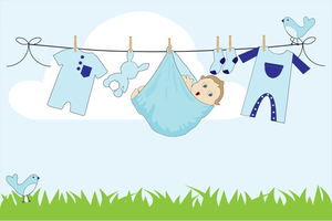 Komik bebek çocuk bir clothesline üzerinde