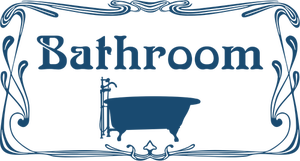 Grafis vektor tanda dihiasi pintu kamar mandi biru