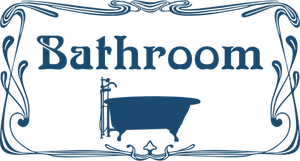 Grafis vektor tanda dihiasi pintu kamar mandi biru