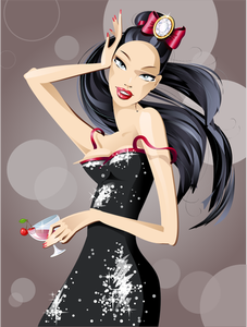 Woman at cocktail party with glass in hand vector illustration