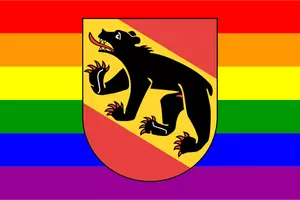 Simbol Bern dengan warna pelangi