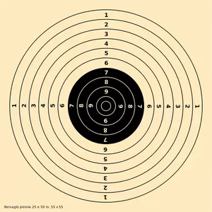 25-50m bala disparos ilustración vectorial blanco