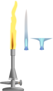 Vector afbeelding van laboratorium brander met 3 verschillende vlammen