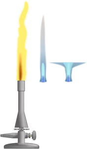 Vector de la imagen de la hornilla del laboratorio con 3 diferentes llamas