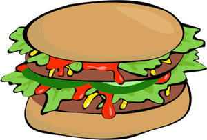 Burger with salad and ketchup