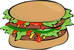 Burger dengan salad dan saus tomat