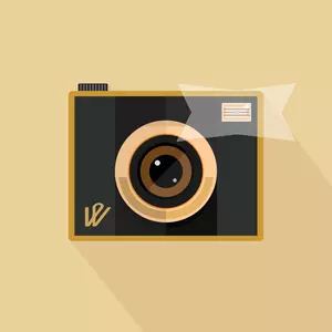 Immagine vettoriale di retrò fotocamera con flash su sfondo marrone