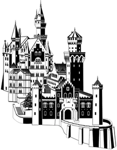 Neuschwanstein castle in black and white vector clip art