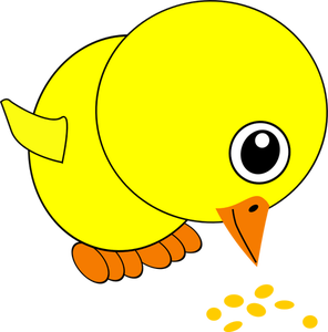 Cute yellow chick eating grains vector image