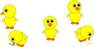 Schattige gele kuikens eten vector afbeelding