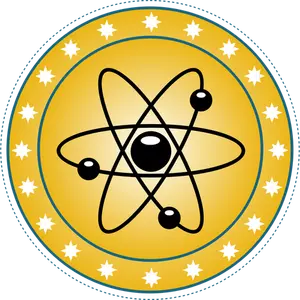 Vector drawing of atomic badge set in gold