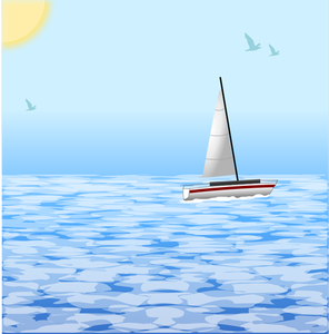 Scena di mare con illustrazione vettoriale di barca windsurf