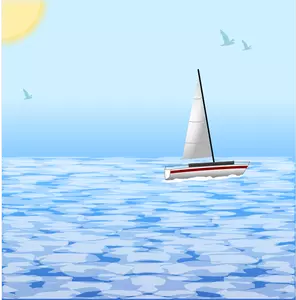 Cena de mar com ilustração em vetor barco windsurf
