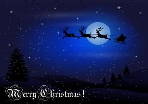 Santa reizen bij nacht Christmas wenskaart vector tekening