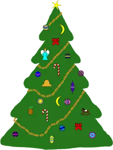 Albero di Natale con disegno vettoriale di ornamenti