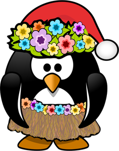 Hula Pinguin bereit mit Weihnachten Hut Vektor-ClipArt