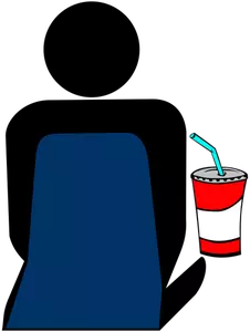 Persona con soft drink presso l'icona del vettore di cinema