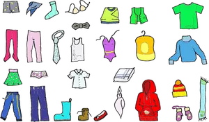 Ilustración de vector de ropa de colores para niños y adultos