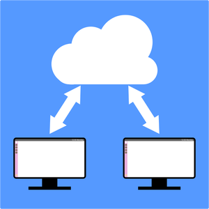Computers sharing with cloud diagram vector illustration