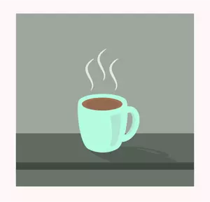 Imagine vectorială a aburos cafea halbă pe masă de gri
