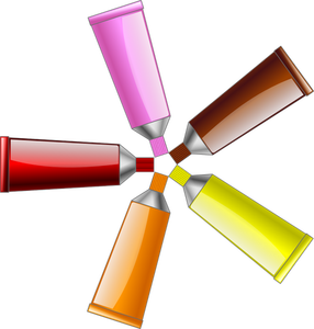 Illustration of red, yellow, brown, orange and pink colour tubes