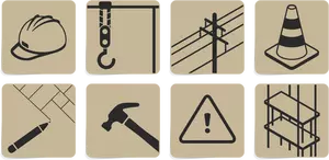 Desenho de conjunto de símbolos do local de construção vetorial