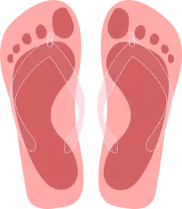 Sandal jepit dengan kaki jejak vektor ilustrasi