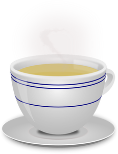 Image vectorielle d'une simple tasse de thé fumante avec une soucoupe