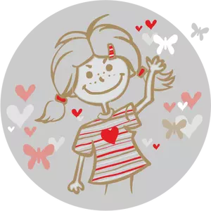 Vector illustraties van meisje met vliegende harten badge