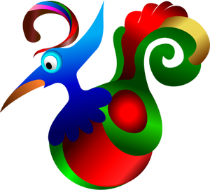 Vector tekening van blauwe, rode en groene decoratieve vogel cartoon