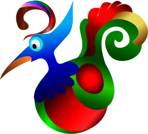 Vektor menggambar biru, kartun merah dan hijau burung hias
