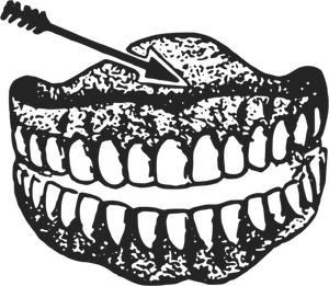 Human denture black and white vector illustration with arrow