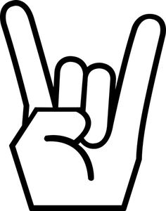 Image vectorielle de roche sur le signe de la main en noir et blanc