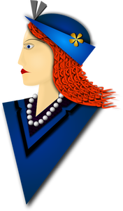 Vektorigrafiikka tyylikkäästä naisesta, jolla on sininen hattu