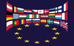 Bilden av flaggor i EU-staterna runt stjärnor
