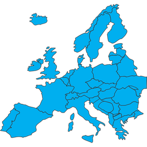 Modrá silueta Vektor Klipart mapy Evropy