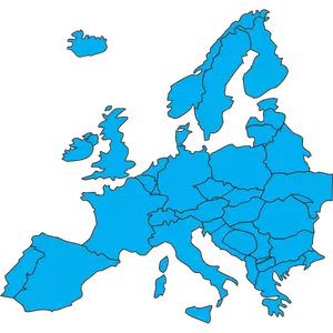 Modrá silueta Vektor Klipart mapy Evropy
