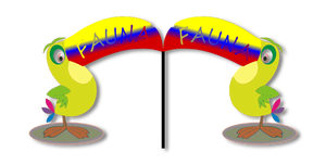 Dibujo de dos aves de tucán con su pico que se unieron