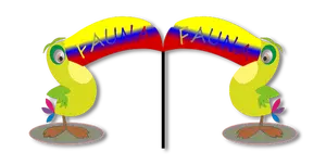 Zeichnung von zwei Tukan Vögel mit ihren Schnäbeln miteinander verbunden