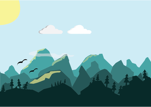Flat-shaded mountains scene