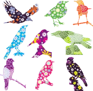 Vector graphics of selection of birds with a floral pattern