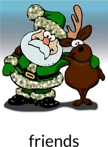 Vector graphics of Santa Claus and raindeer as friends