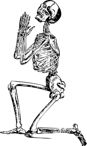 Vector drawing of kneeling skeleton