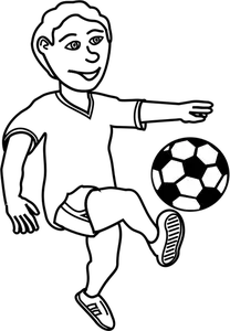 Menggambar sepak bola yang bermain anak laki-laki dalam hitam dan putih