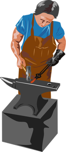 Immagine vettoriale di fabbro lavorando con un martello e incudine